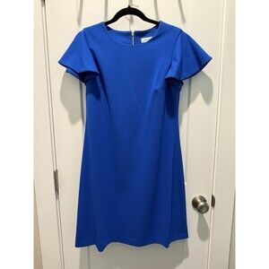 Women’s Calvin Klein Capri Blue Stretch Crepe Flutter Slv Shift Dress 12 Large